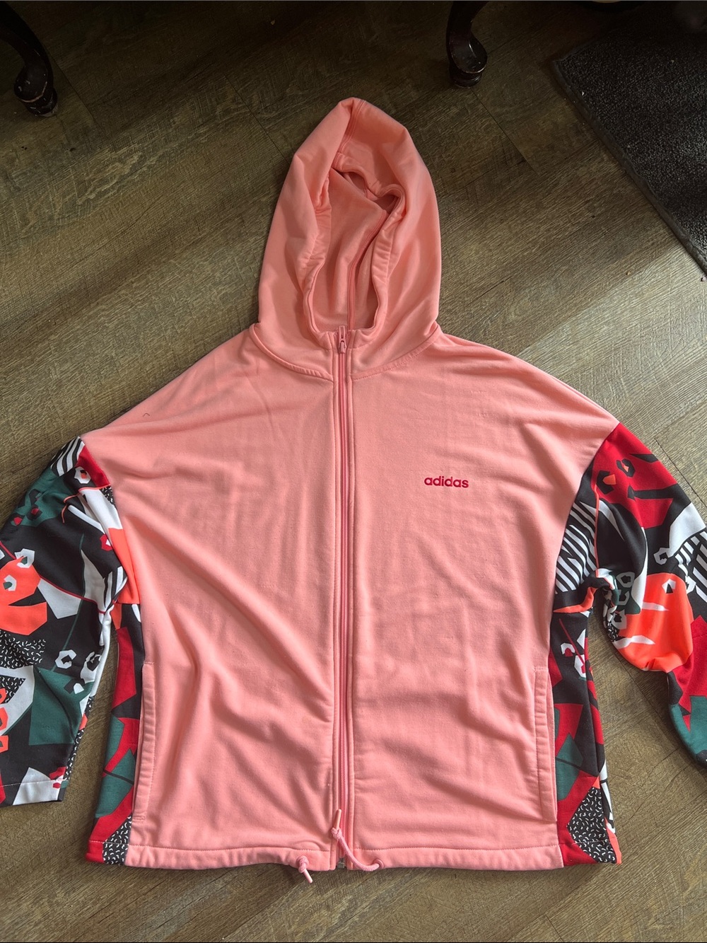 adidas Coral Hooded Zip Jacket with Multicolor Patterned Sleeves